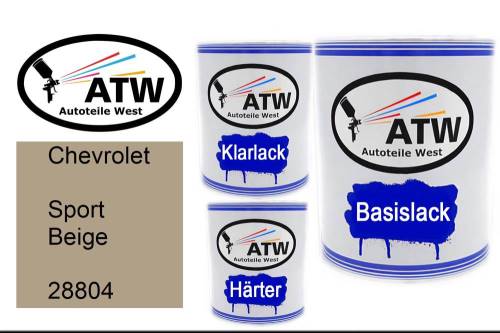 Chevrolet, Sport Beige, 28804: 1L Lackdose + 1L Klarlack + 500ml Härter - Set, von ATW Autoteile West.